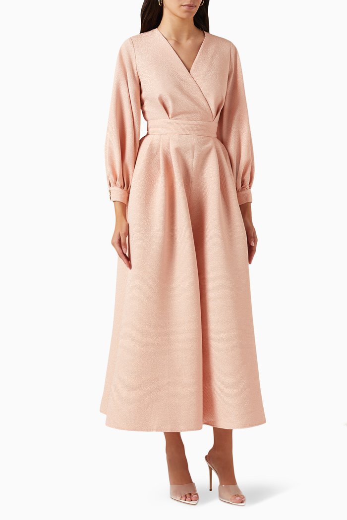 

V-neckline Wide-leg Jumpsuit, Pink