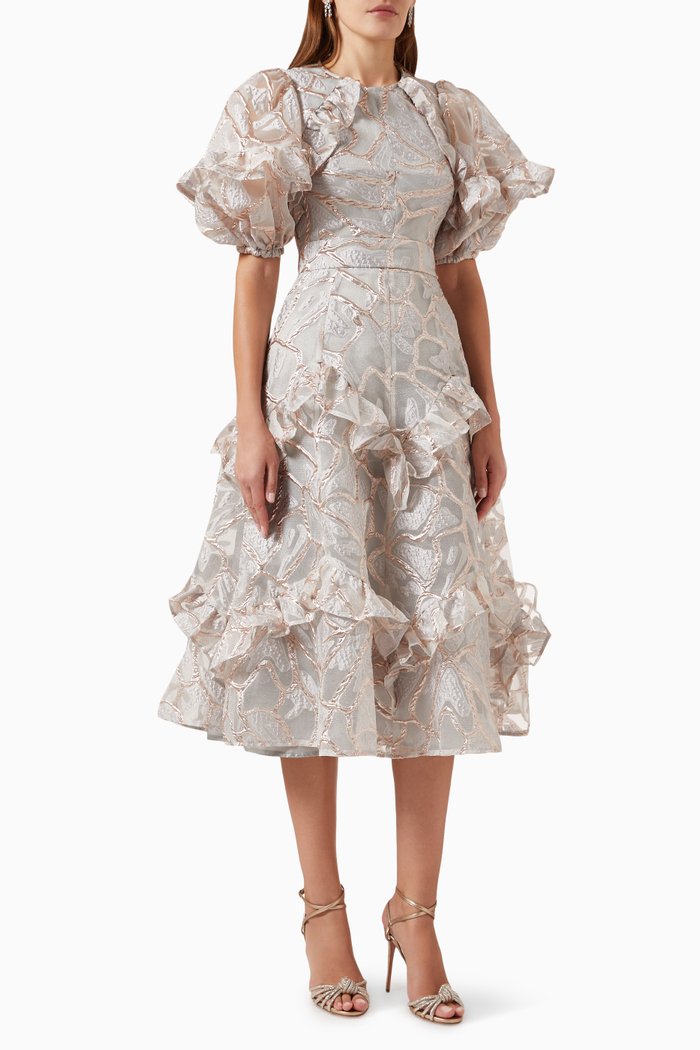 

Ruffled A-line Midi Dress, Silver