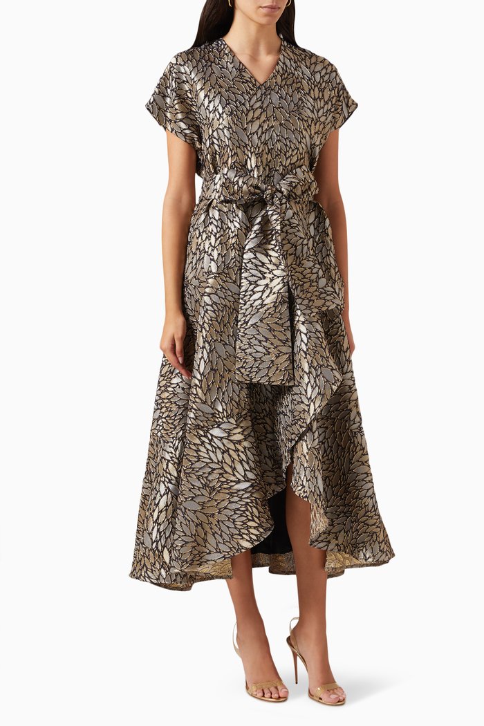 

Bow Midi Dress in Metallic Jacquard, Black