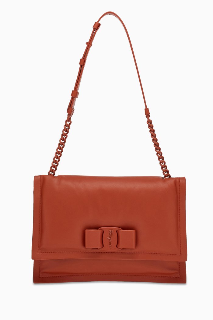

Viva Bow Shoulder Bag in Leather, Brown
