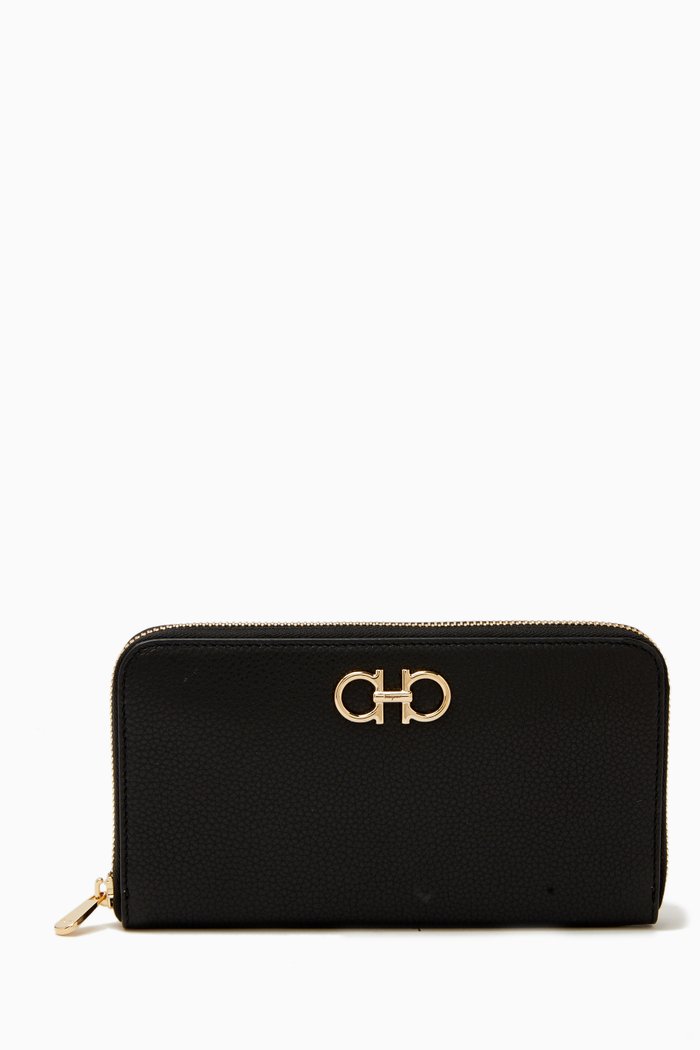 

Gancini Continental Wallet in Leather, Black