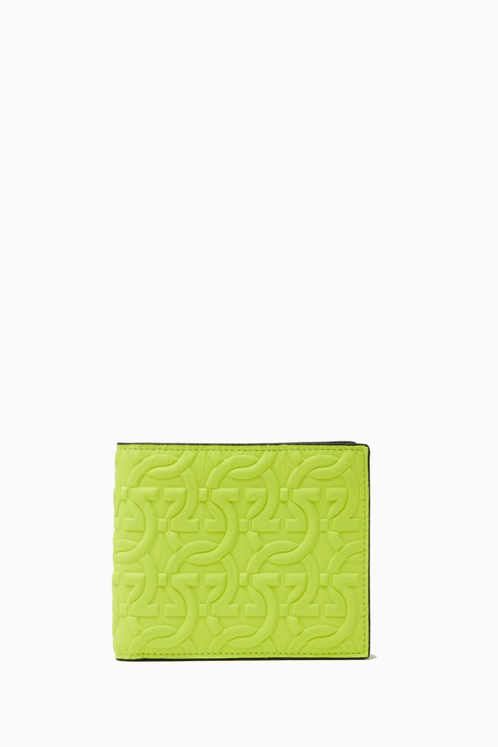 Gancini Bi-fold Wallet in Leather, Green