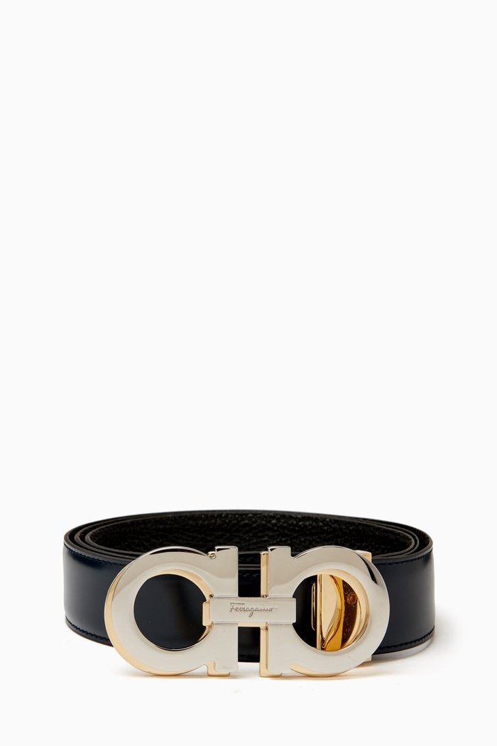 

Reversible Gancini Belt in Leather, Blue