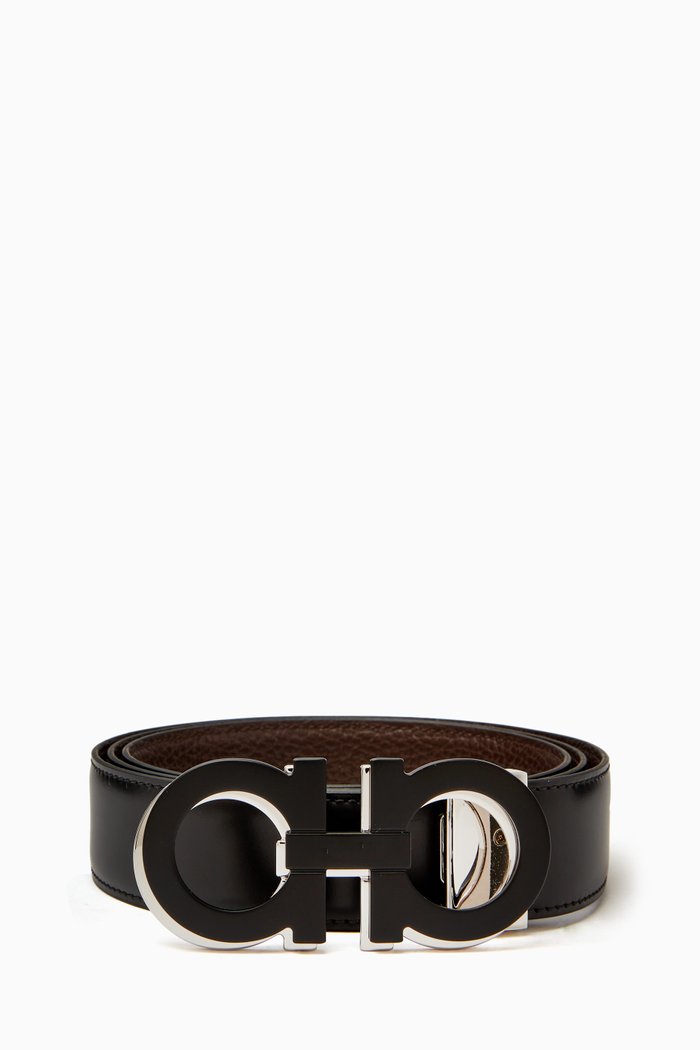 

Reversible Gancini Belt in Leather, Black