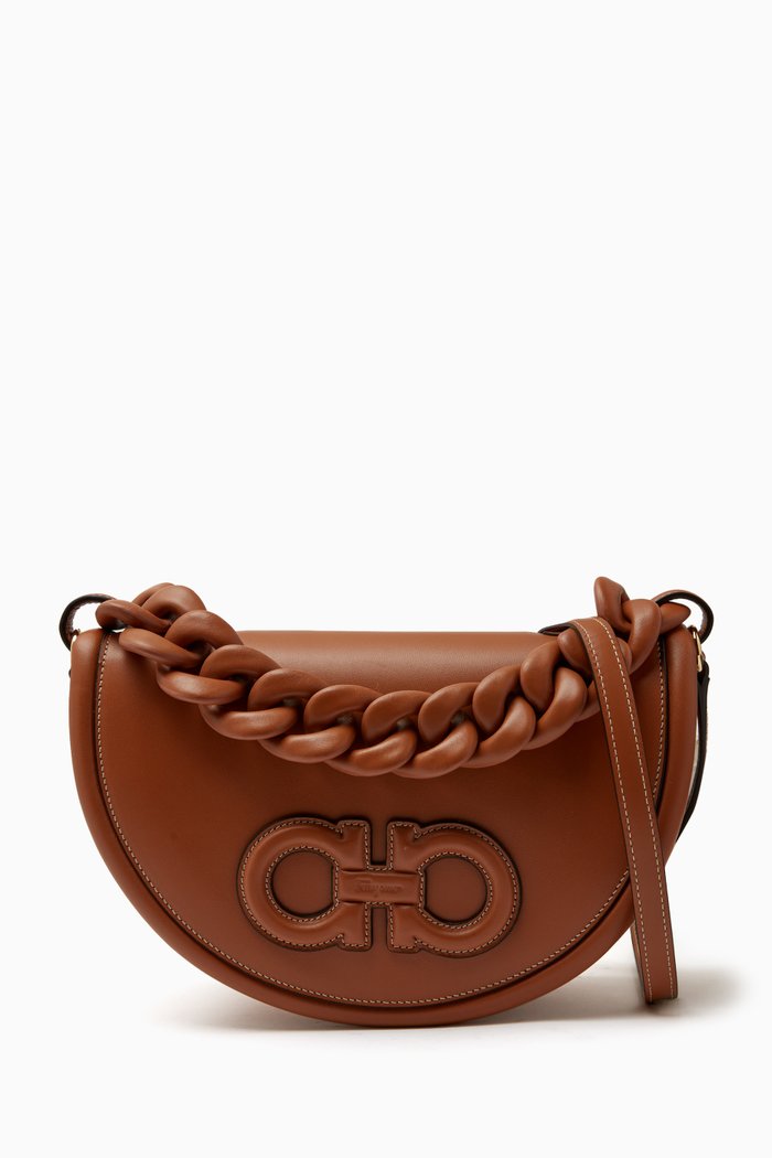 

Aura Shoulder Bag in Smooth Leather, Brown