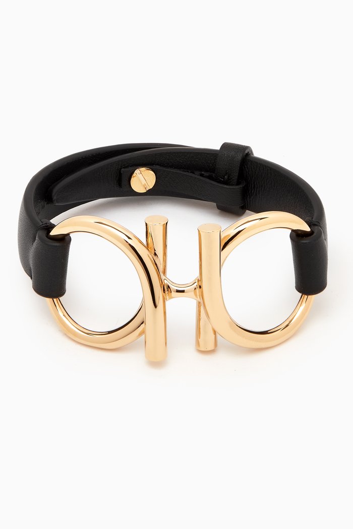 Gancini Double-strand Bracelet in Leather, Black
