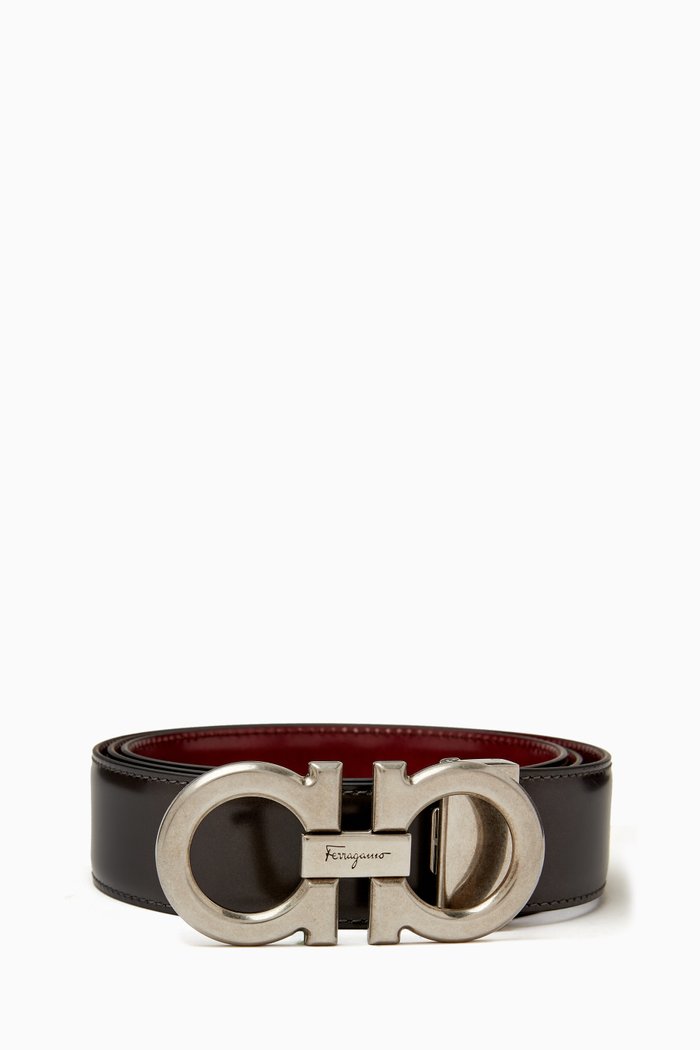

Reversible Gancini Belt in Leather, Brown