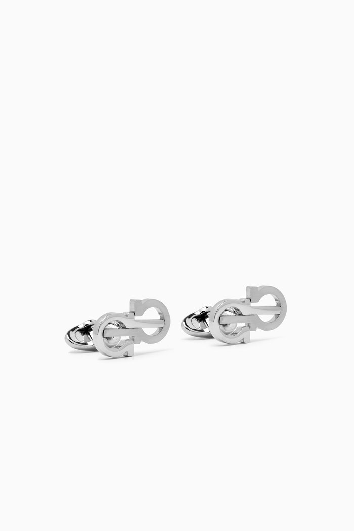Gancini Cufflinks in Palladium-finish Metal, Silver
