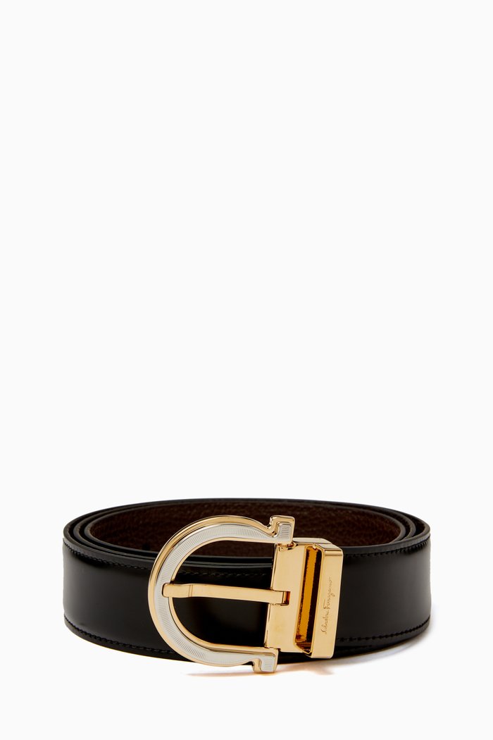 

Reversible Gancini Belt in Leather, Black