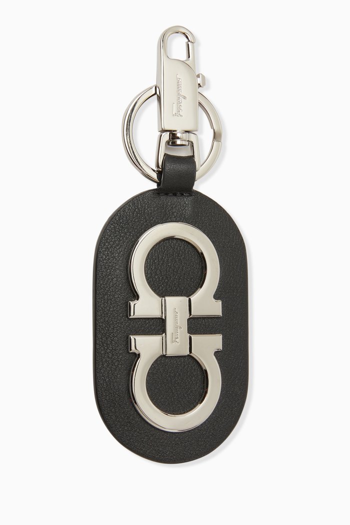 Gancini Key Holder in Leather, Black