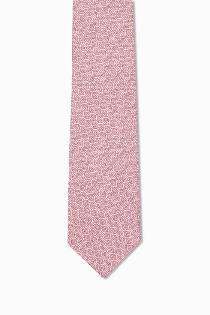 

Gancini Print Tie in Silk, Pink