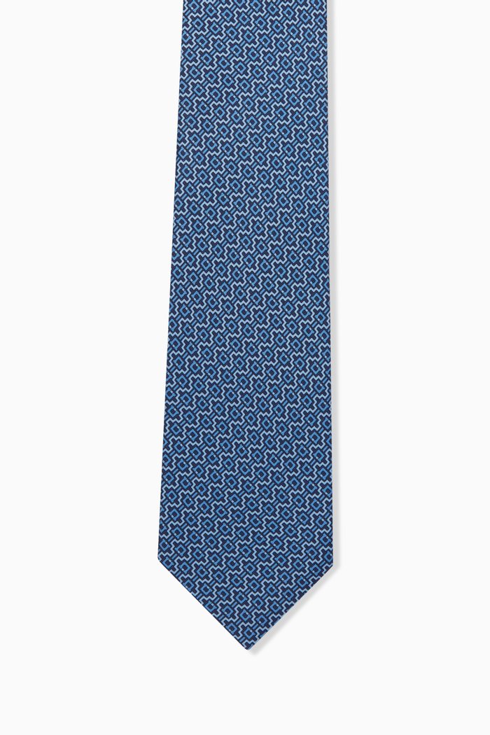 Gancini Print Tie in Silk, Blue