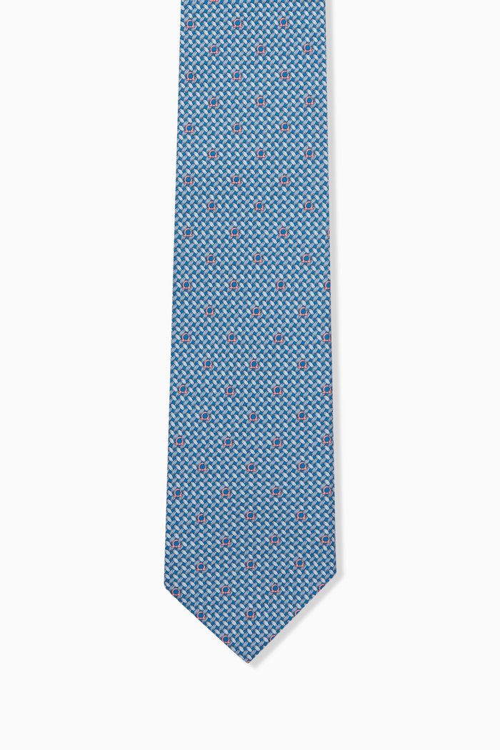 

Gancini Print Tie in Silk, Blue