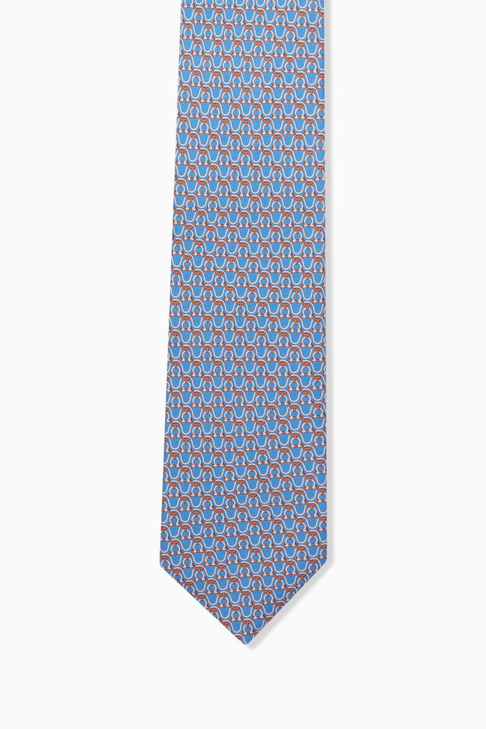 

Gancini Print Tie in Silk, Blue