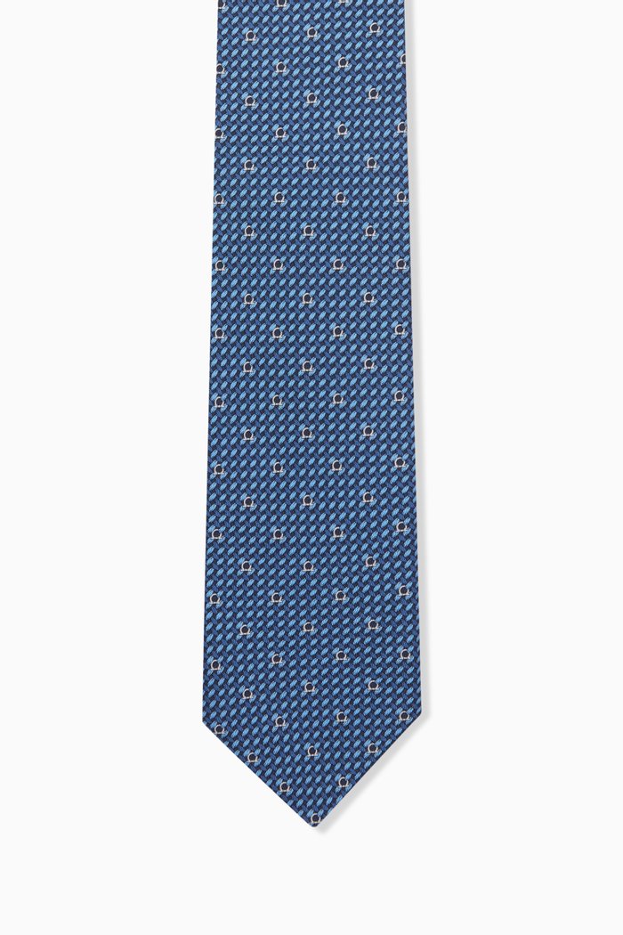 

Gancini Print Tie in Silk, Blue