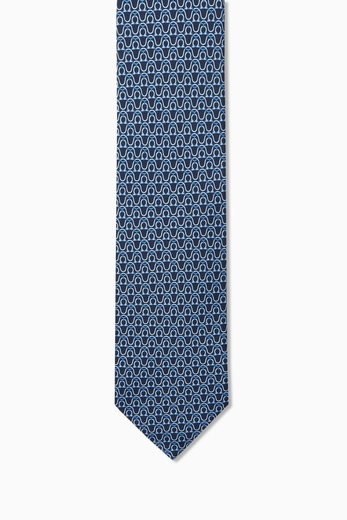 

Gancini Print Tie in Silk, Blue