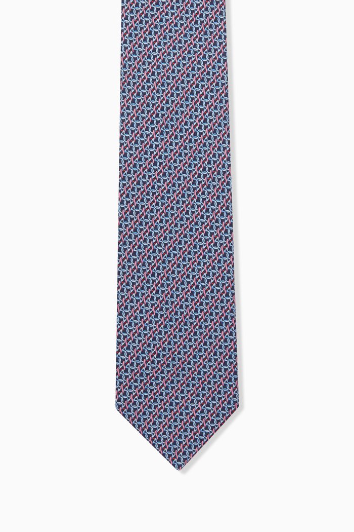 

Gancini Print Tie in Silk, Blue