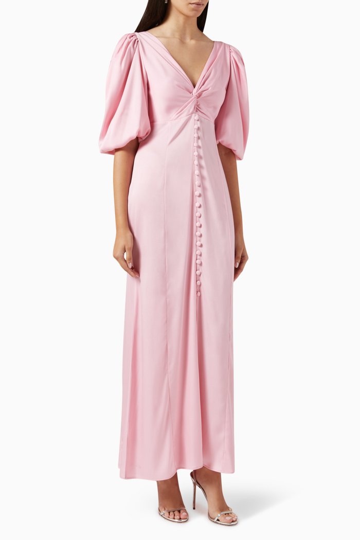 

V-neck Maxi Dress in Satin, Pink