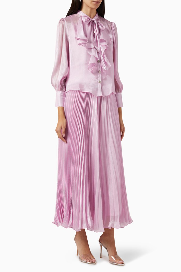 

Ruffled Top & Pleated Pants Set in Satin Chiffon, Purple