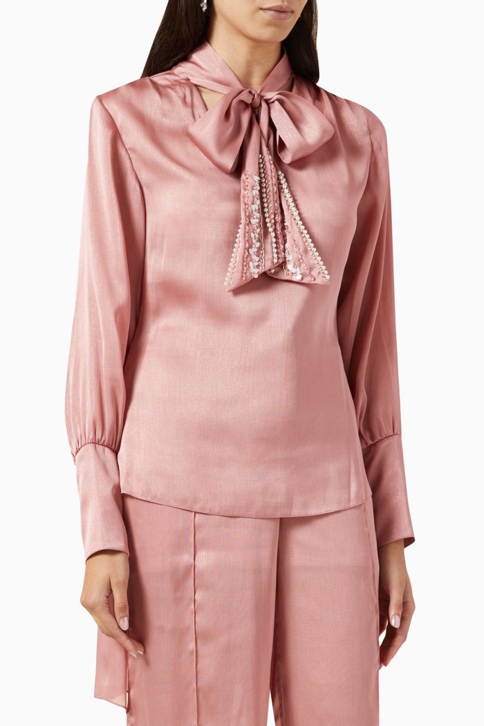 

Embellished Bow-tie Top in Satin Crepe, Pink