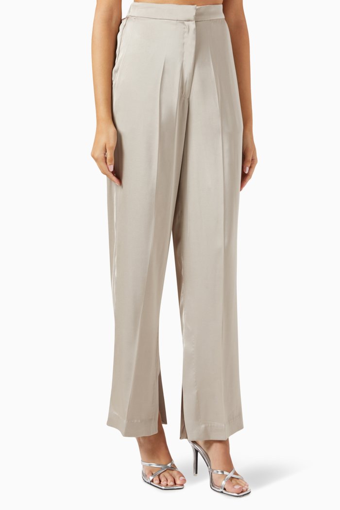 

High-rise Slit Pants in Satin, Neutral