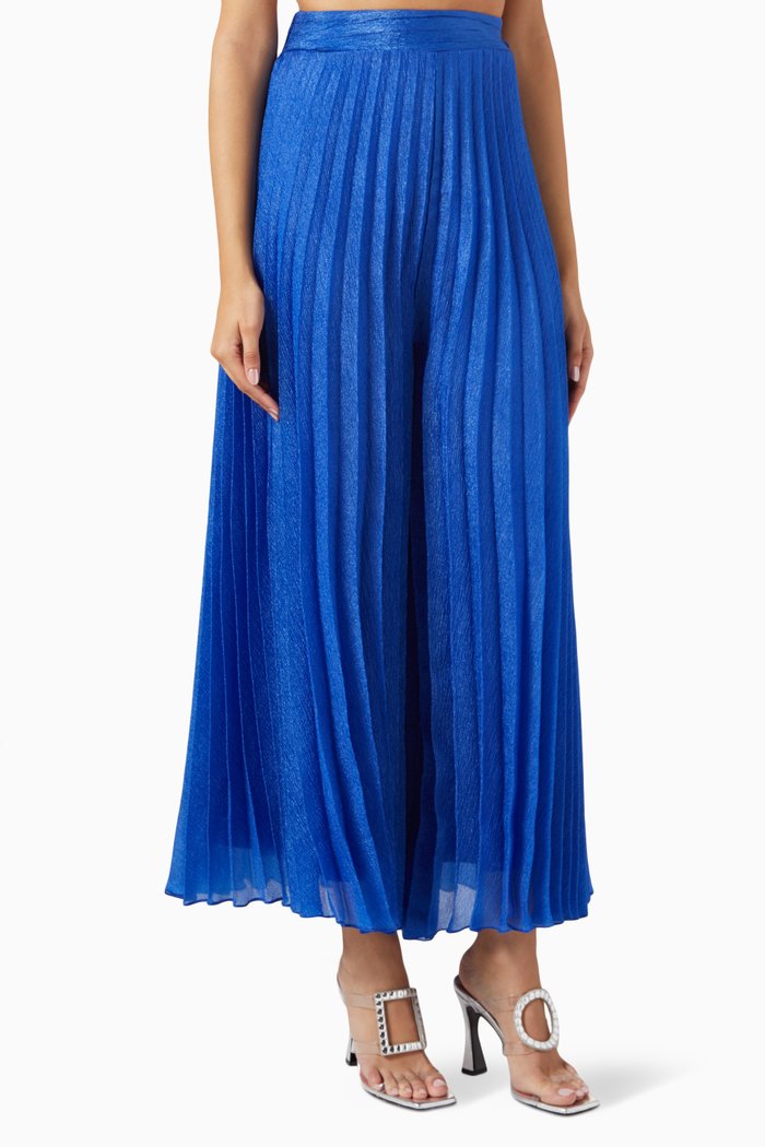 

Wide-leg Pleated Pants in Silk Organza, Blue