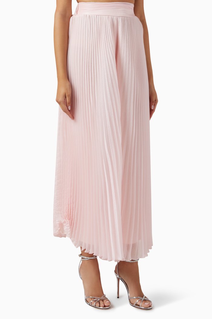 

High-rise Pleated Pants in Chiffon, Pink