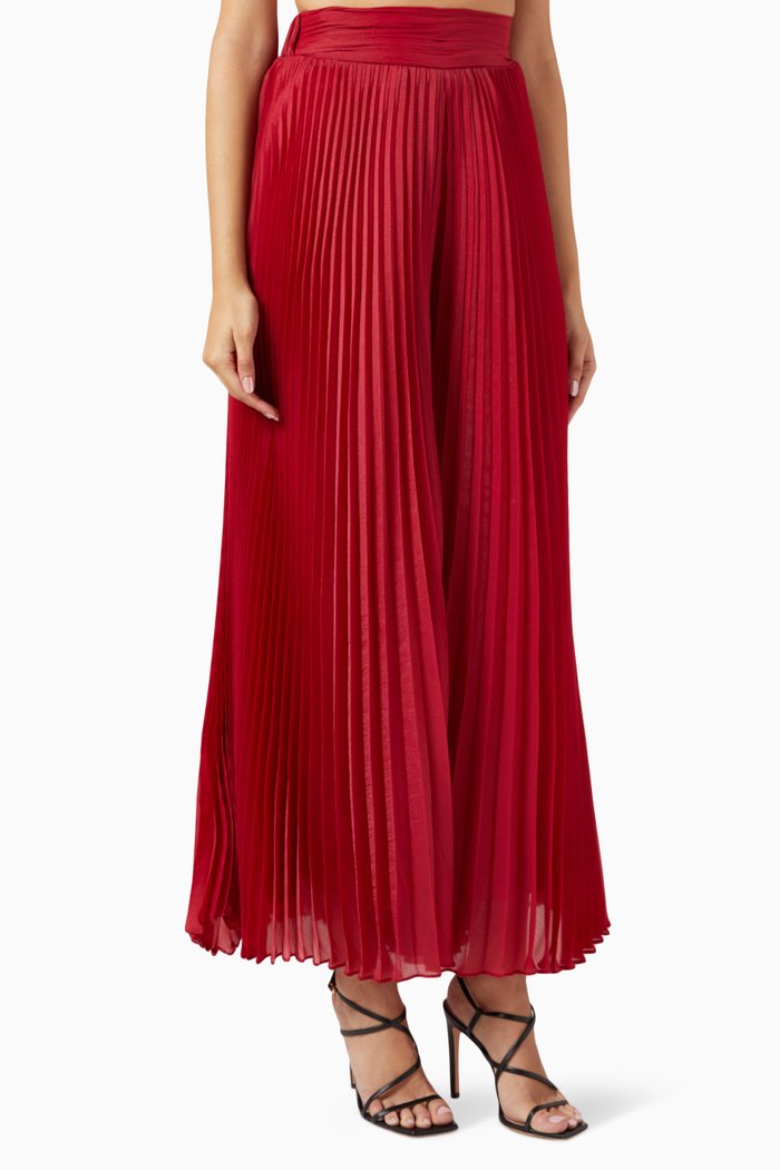 

High-rise Pleated Maxi Skirt in Chiffon, Red