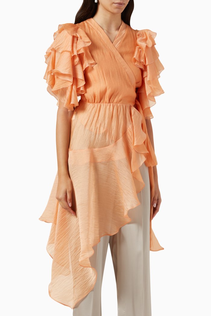 

Asymmetric Ruffled Wrap Top, Gold