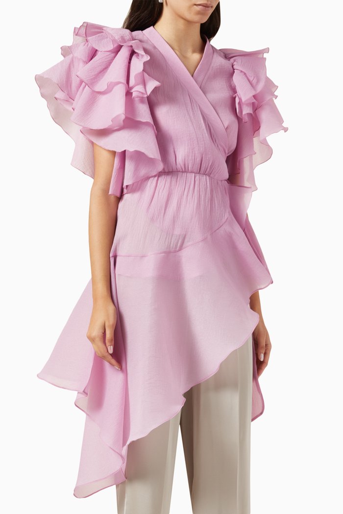 

Asymmetric Ruffled Wrap Top, Pink