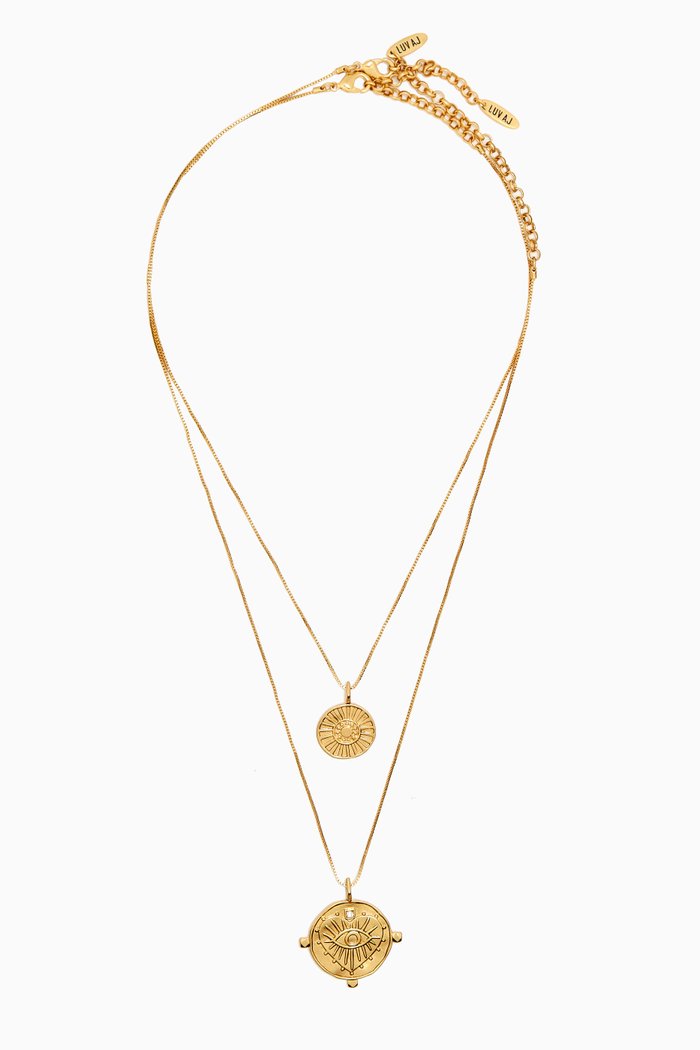 

The Evil Eye Double Coin Necklace in Gold-plated Brass