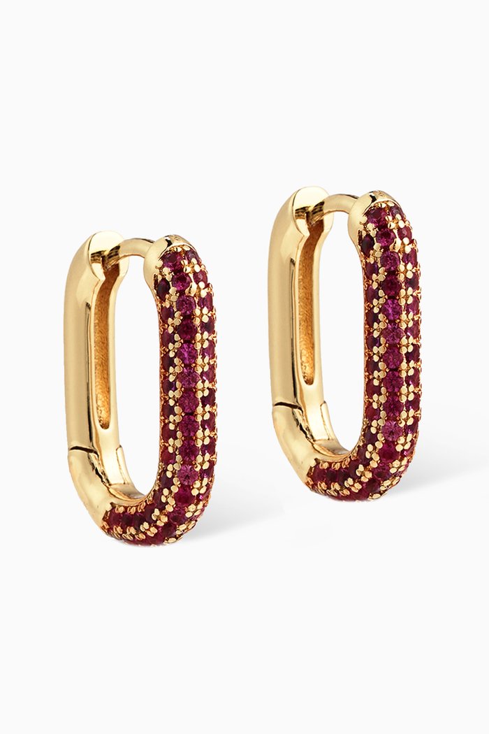 

Pave Chain Link Huggies in Gold-plated Metal, Red