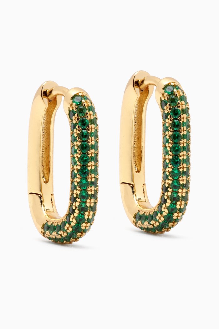 

Pavé Chain Link Huggies in Gold-plated Brass, Green