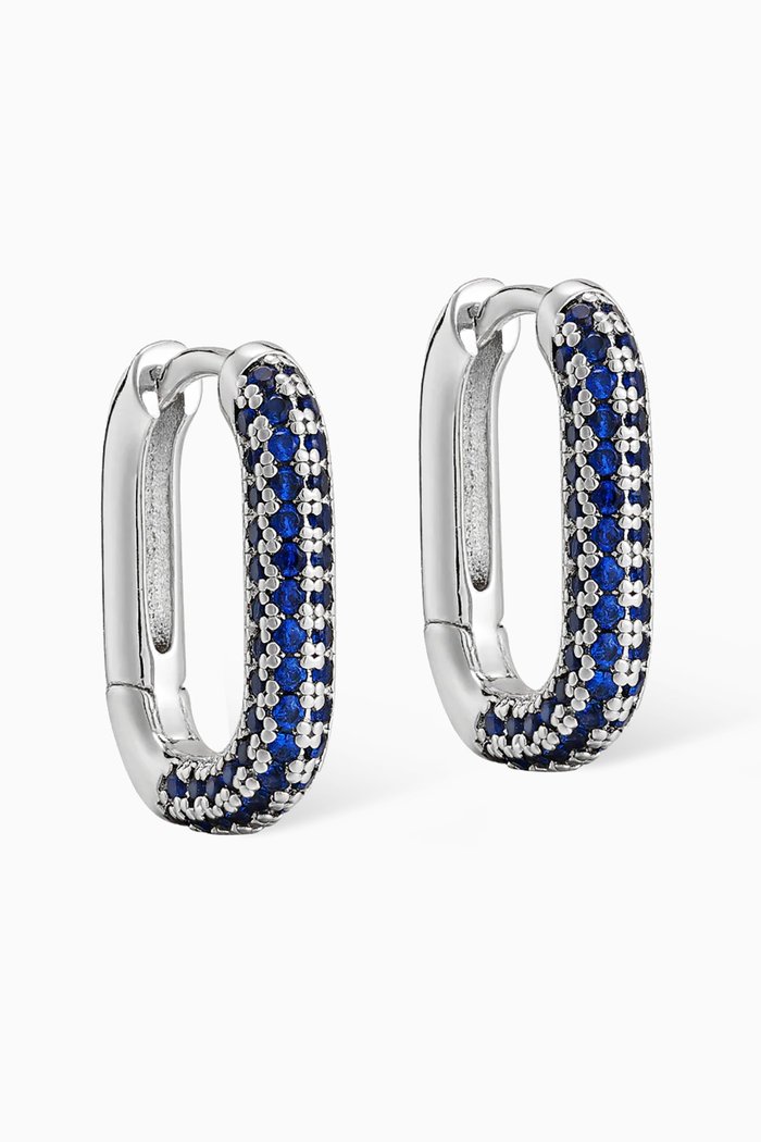 

Pave Chain Link Huggies in Silver-plated Brass, Blue
