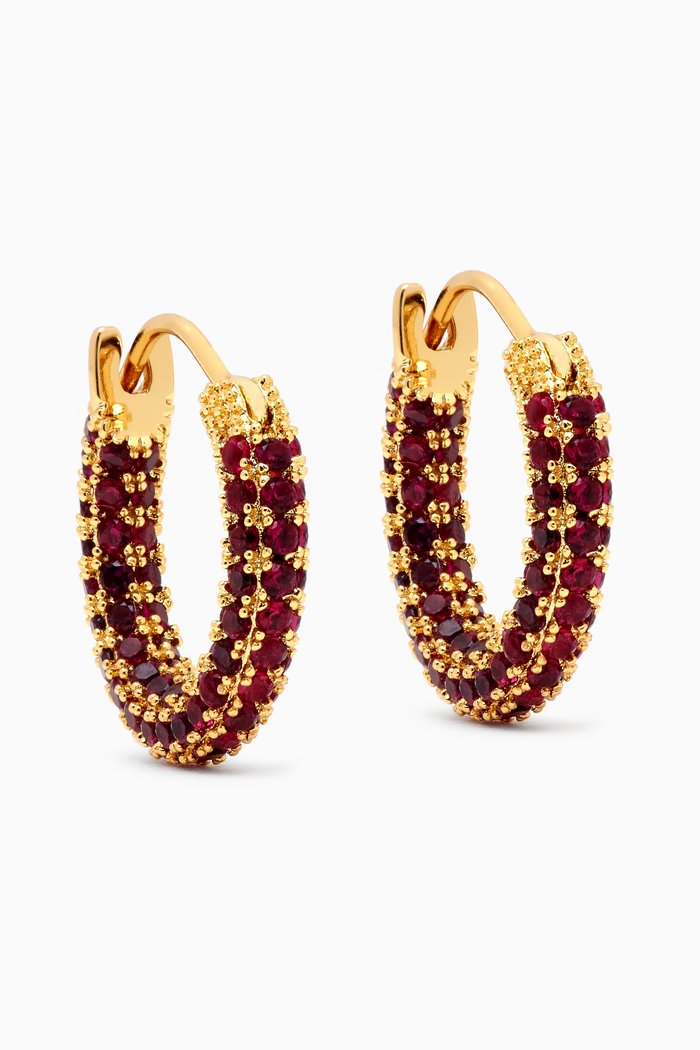 

Pavé Amalfi Huggies in Gold-plated Brass, Red