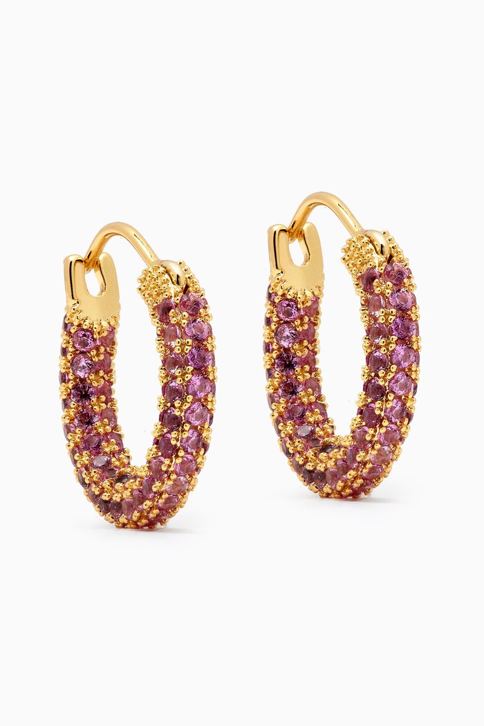 

Pavé Amalfi Huggies in Gold-plated Brass, Pink