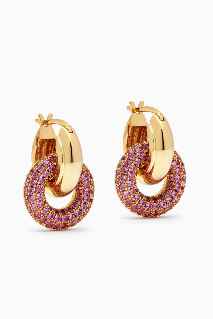 

Pavé Interlock Hoops in Gold-plated Brass, Pink