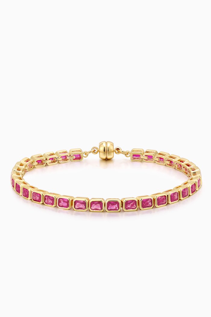 

Bezel Ballier Bracelet in Gold-plated Brass, Pink