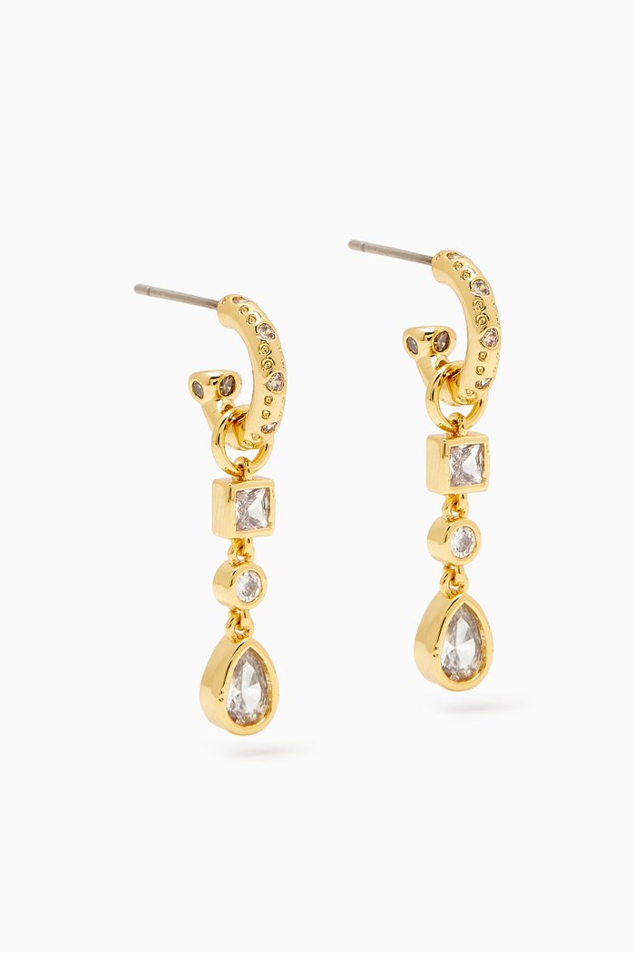 

Bezel Charm Drop Huggie Earrings in Gold-plated Brass