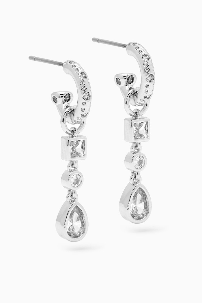 

Bezel Charm Drop Huggie Earrings in Silver-plated Brass