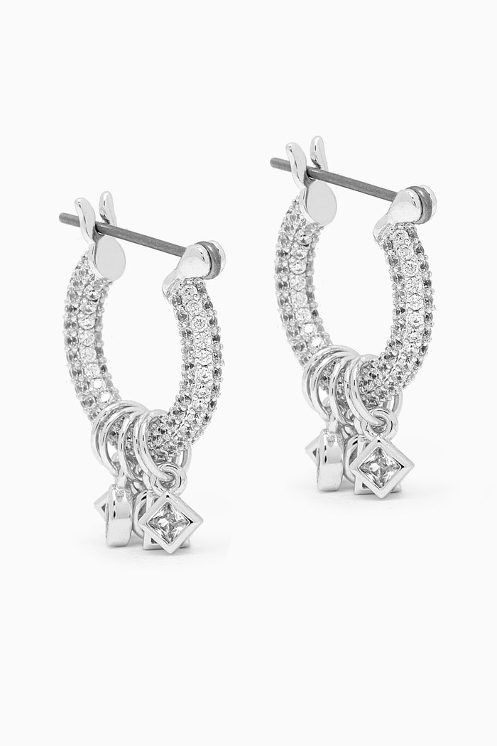 

Bezel Zirconia Shaker Hoop Earrings in Silver-plated Brass