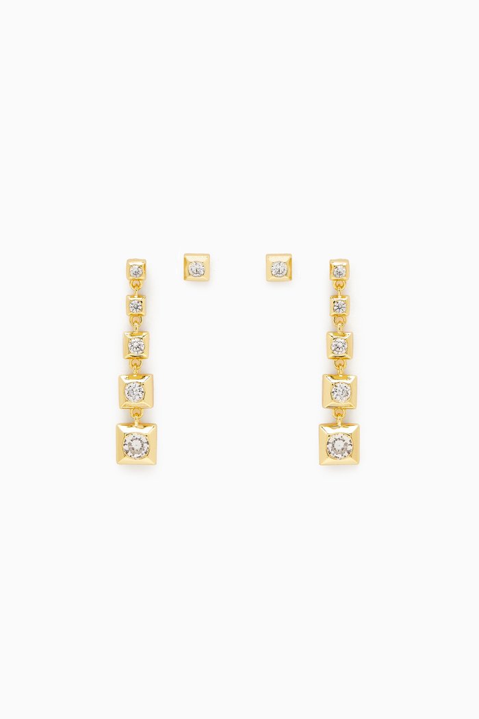

Pyramid Drop Stud Earrings in Gold-plated Brass