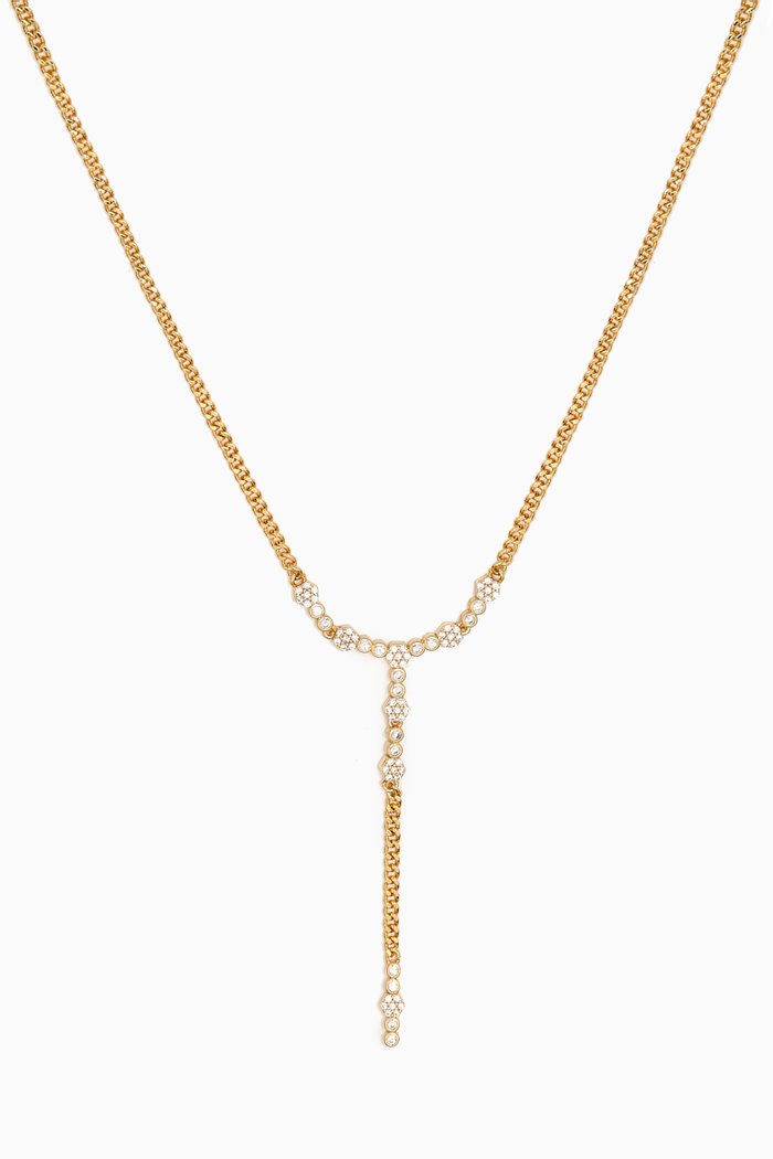 

Hexagon Zirconia Lariat Necklace in Gold-plated Brass