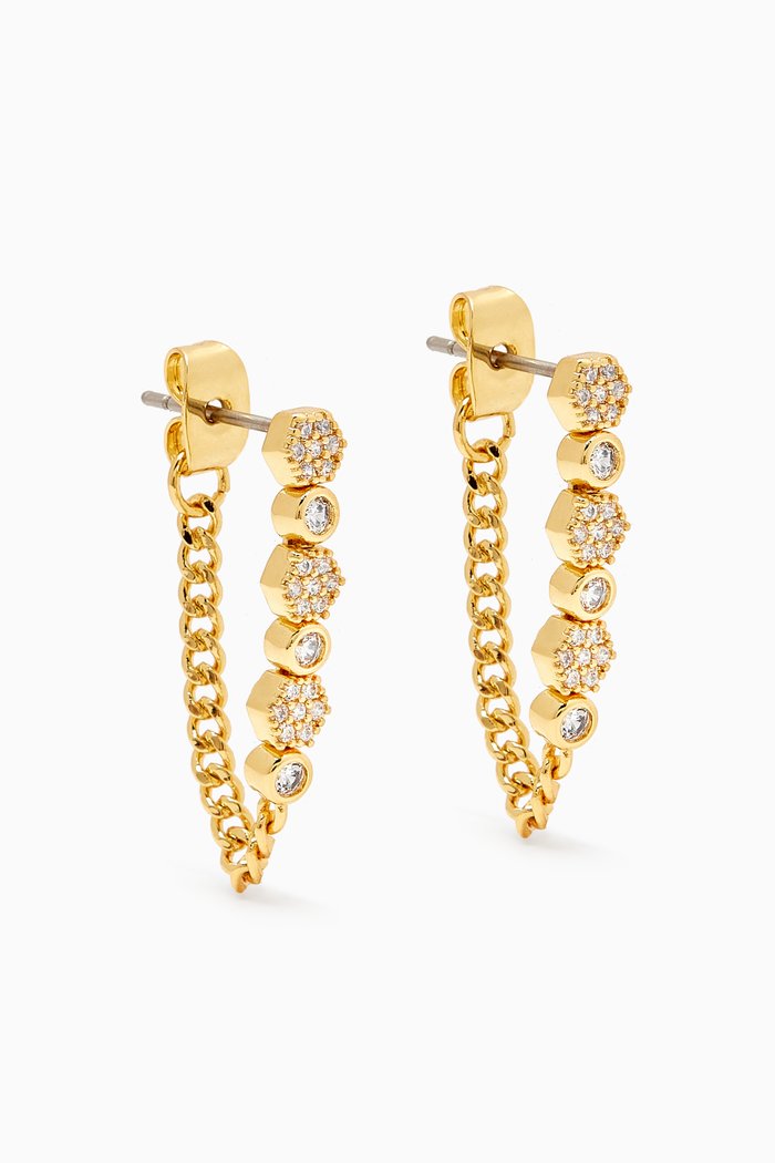 

Hexagon Zirconia Chain Stud Earrings in Gold-plated Brass