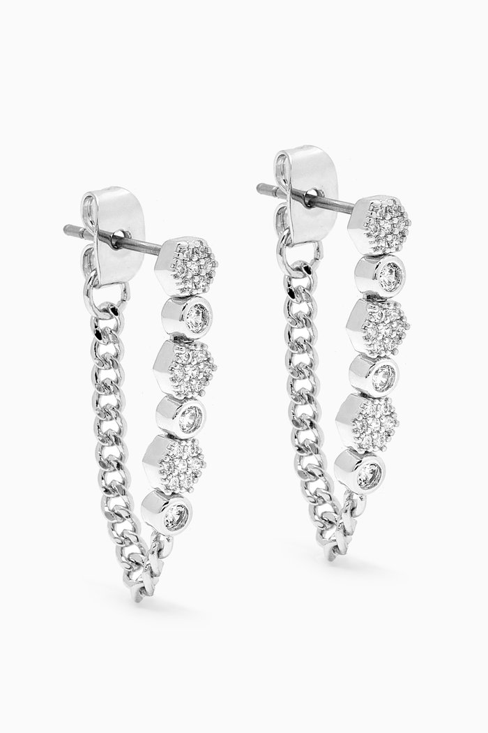 

Hexagon Zirconia Chain Stud Earrings in Silver-plated Brass