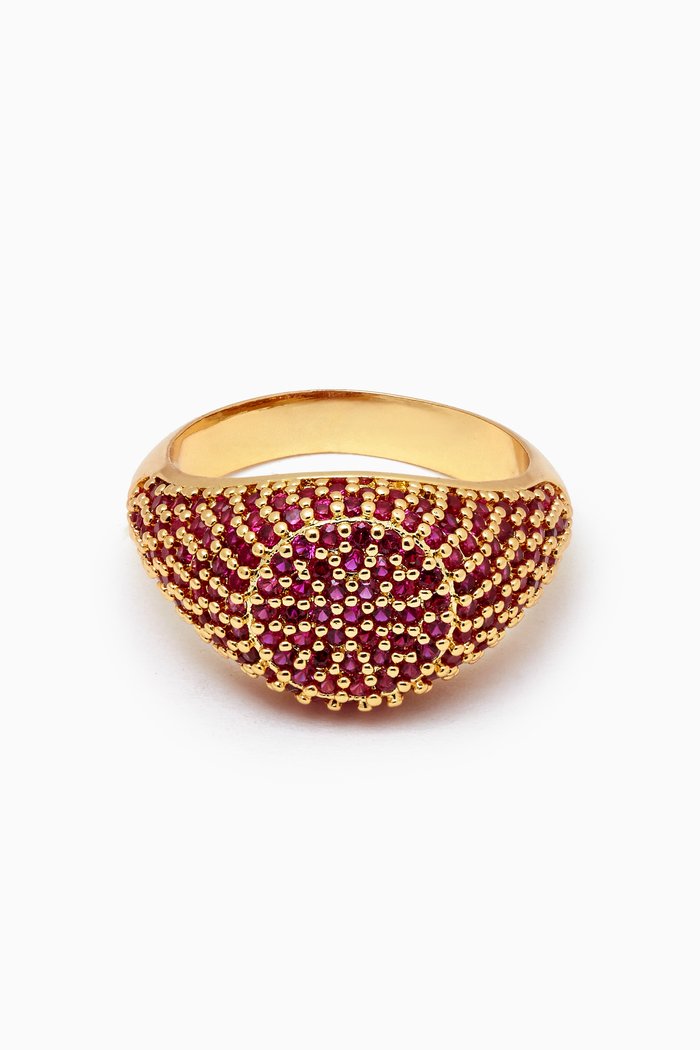 

Pavé Signet Ring in Gold-plated Brass, Red