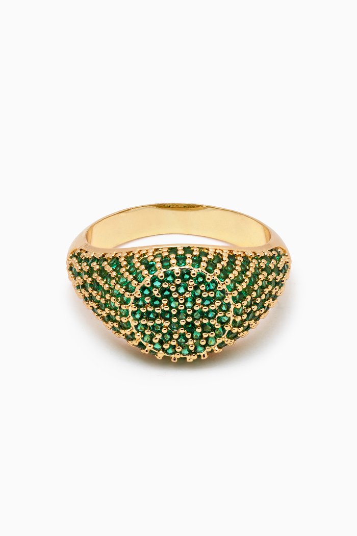 

Pavé Signet Ring in Gold-plated Brass, Green