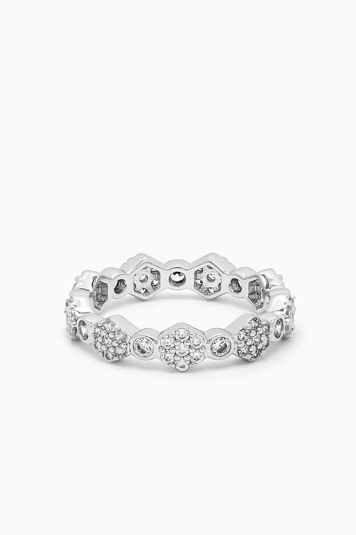 

Hexagon Zirconia Ring in Silver-plated Brass
