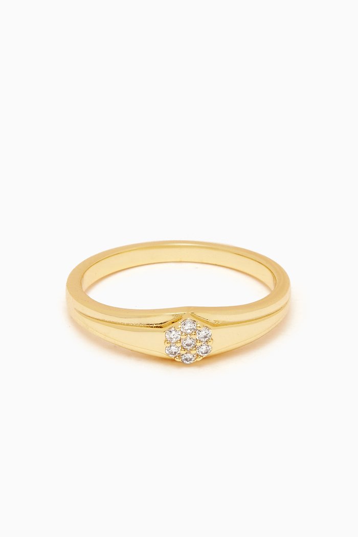 

Hexagon Zirconia Signet Ring in Gold-plated Brass
