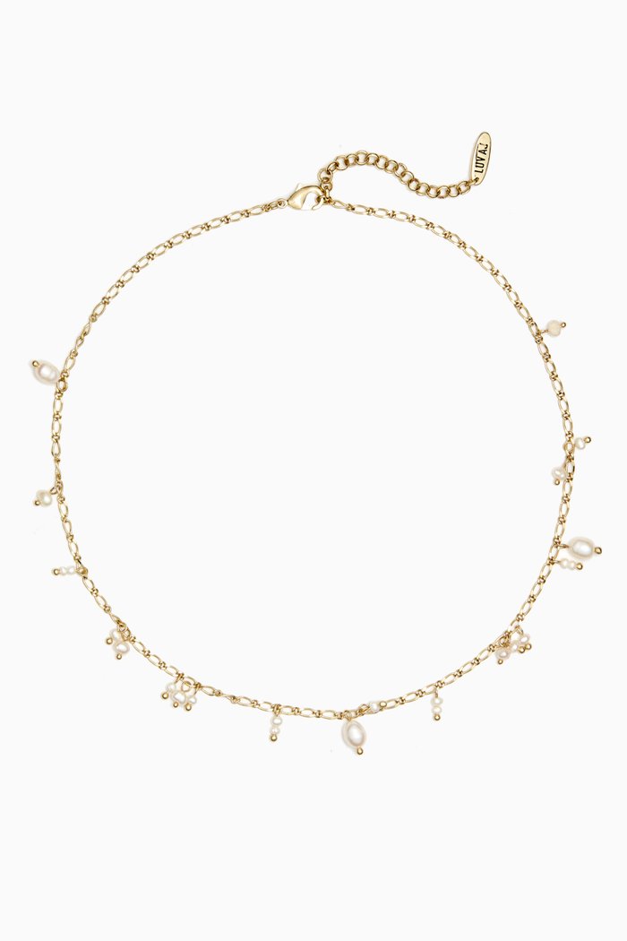 

Pearl Drop Charm Necklace in Gold-plate Brass